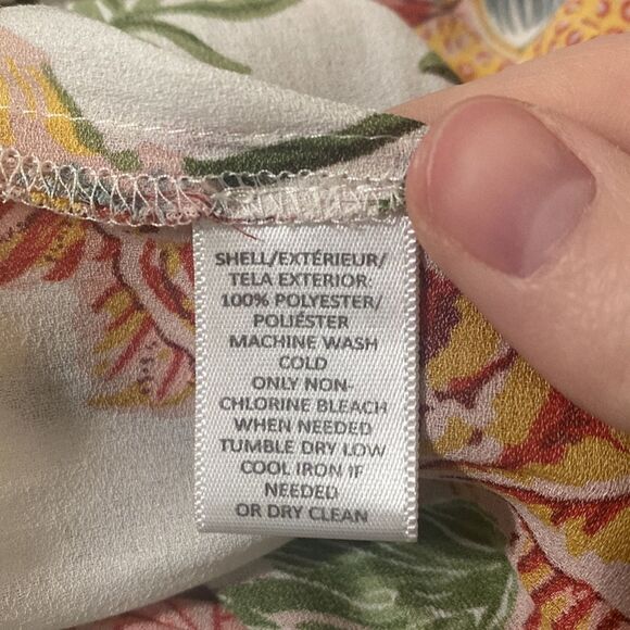 Loft floral high smocked neckline ruffled peplum blouse with front tie size S - Picture 10 of 12